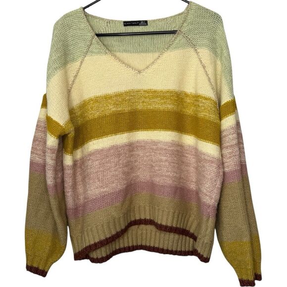 |EUC| BLACK TAPE_ Striped Knit V Neck Sweater - Picture 1 of 5